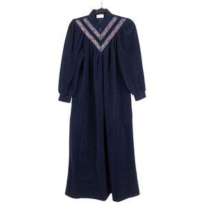 Vanity Fair VTG Robe S Womens Petites Navy Blue Fleece Long Sleeve Zip